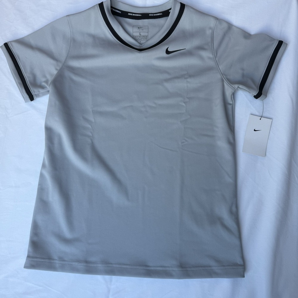 NWT Nike Baseball Boys Gray/Black Pullover Jersey DM3969-058‎ Size L